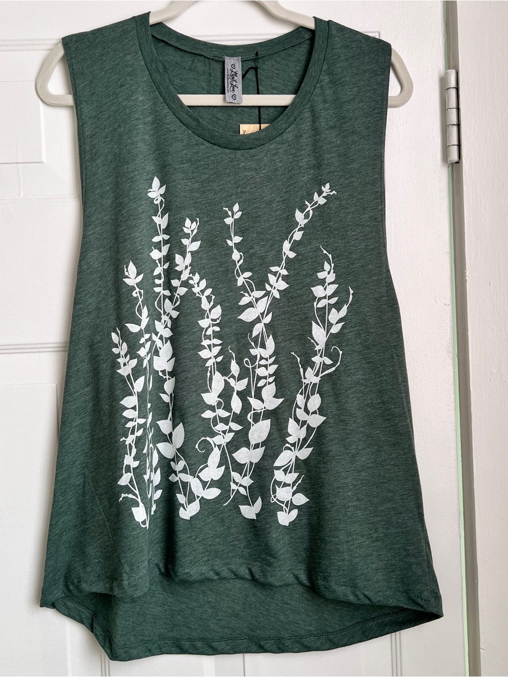 Mad Love Forest Green Muscle Tank with White Vine Print